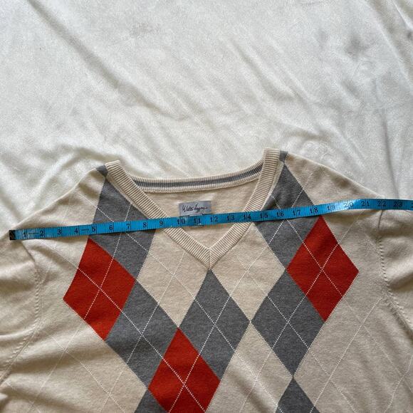 Walter Hagen Men's Cotton V Neck Geometric Sweater XL Tan Orange Gray Nice - Picture 6 of 10